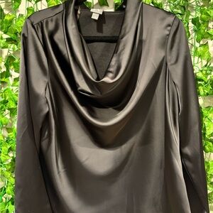 Worthington Elegant Black Satin Cowl Neck Blouse